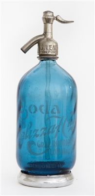 Blue Vintage Seltzer Bottle with Metal Foot