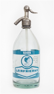 Vintage Graphic La Africana Blue Seltzer Bottle