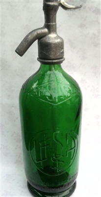Green Relief Vintage Seltzer Bottle